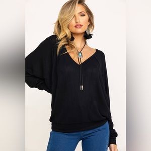 FREE PEOPLE SANTA CLARA OVERSIZED THERMAL- NWT-BLACK
